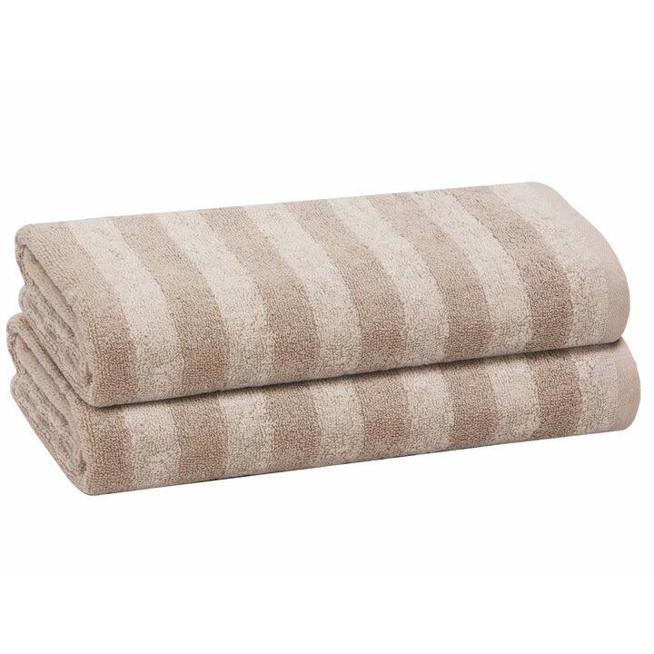 PREMIUS 2 Pack Stripes 100% Cotton Yarn Dyed Bath Sheet Towel, 32x64 Inches - Oatmeal