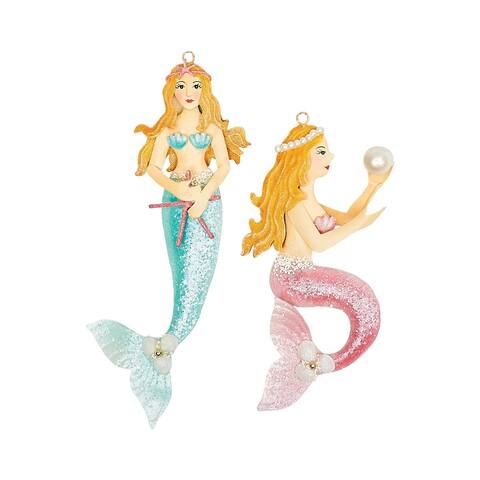 Princess Mermaid Christmas Xmas Ornament A/2 - Blue - Set of 2