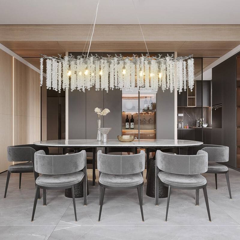 KAYLA Indoor Rectangle Crystal Chandeliers, Dining Room Light, Pendant Light Fixture for Kitchen Island