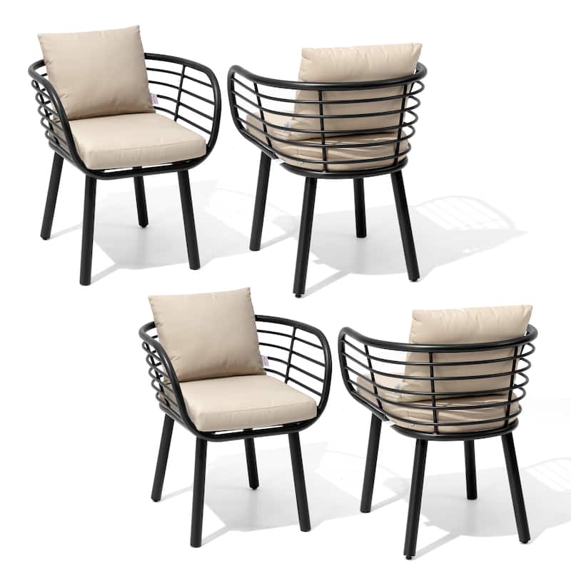 Aluminum Dining Chair with Sunbrella Seat and Back Cushions - CanvasAntiqueBeige-Set of 4