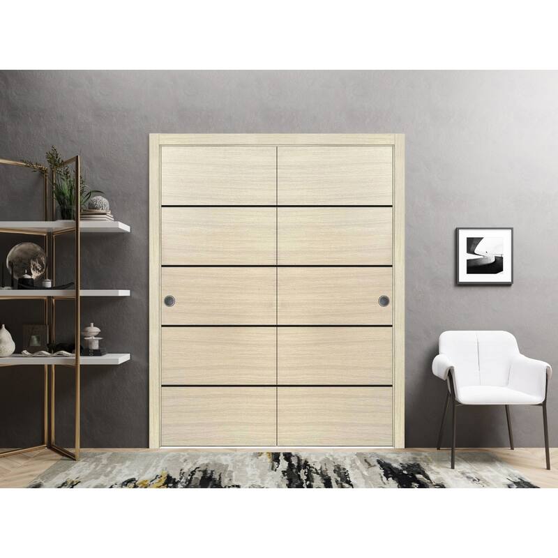 Bypass Doors 36 x 80 Planum 0015 Natural Veneer with Sturdy Rails