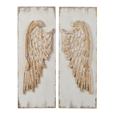 A&B Home Whitewash Natural Feather Wings Panel Wall Décor (Set of 2)
