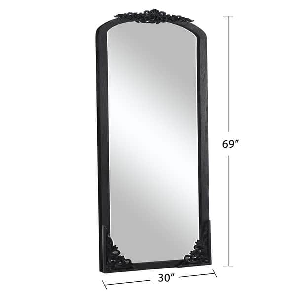 dimension image slide 6 of 13, Arched Full-Length Solid Wood Carving Floor Mirror