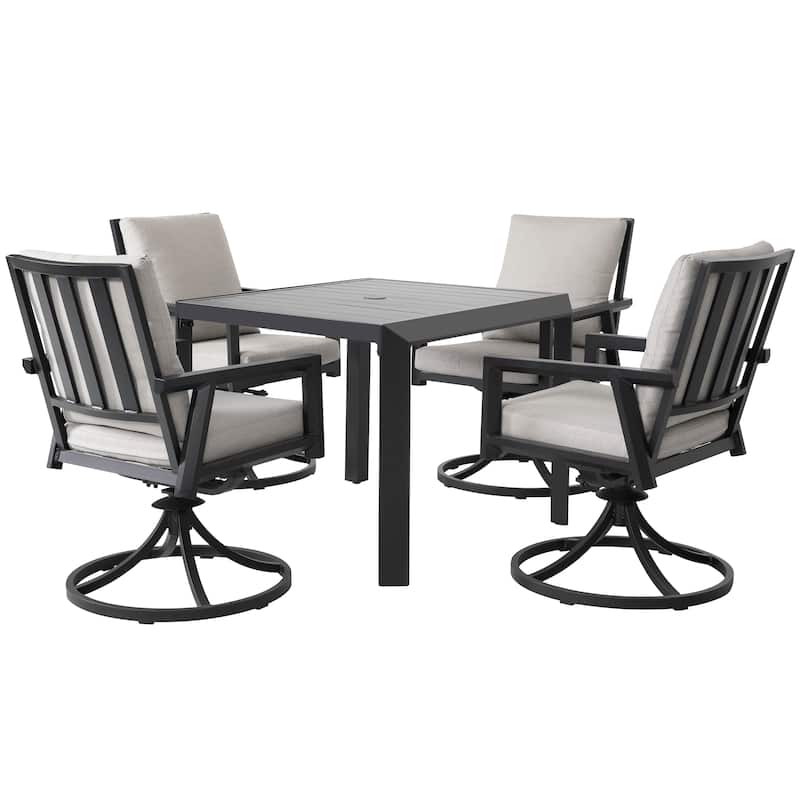 Outdoor 5-Piece Swivel Dining Set with Gray Soft Cushions