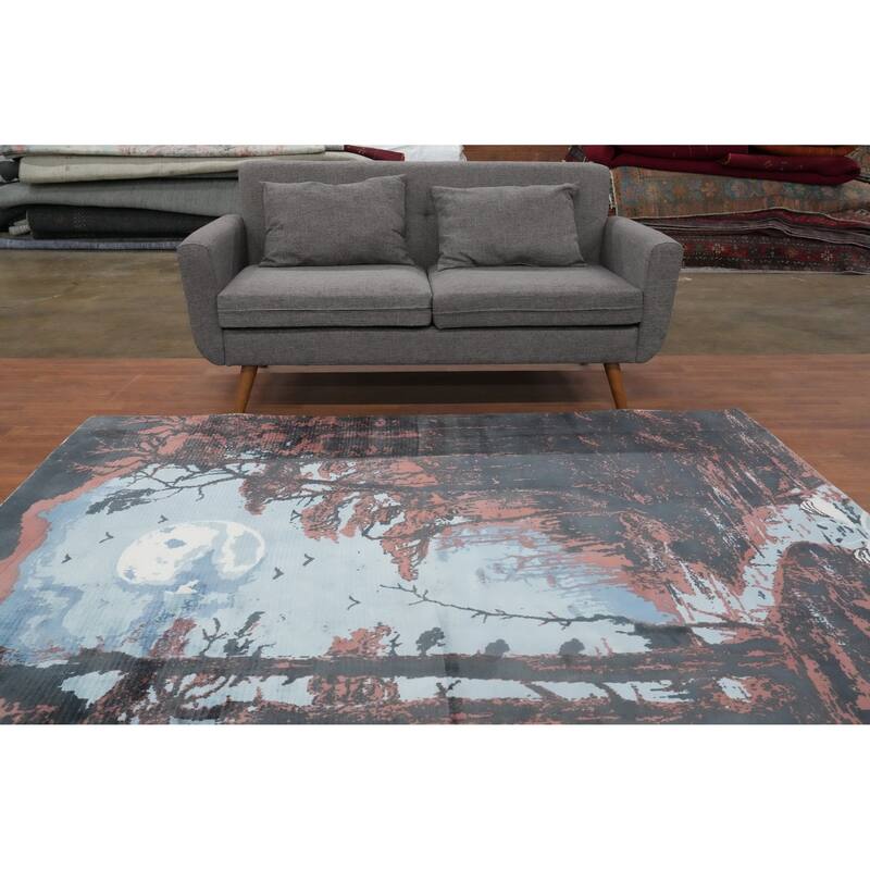 Hand Knotted Oriental Viscose Silk Carpet Modern Pictorial Multi-Colored Abstract Area Rug - 7' 7'' X 5' 7''