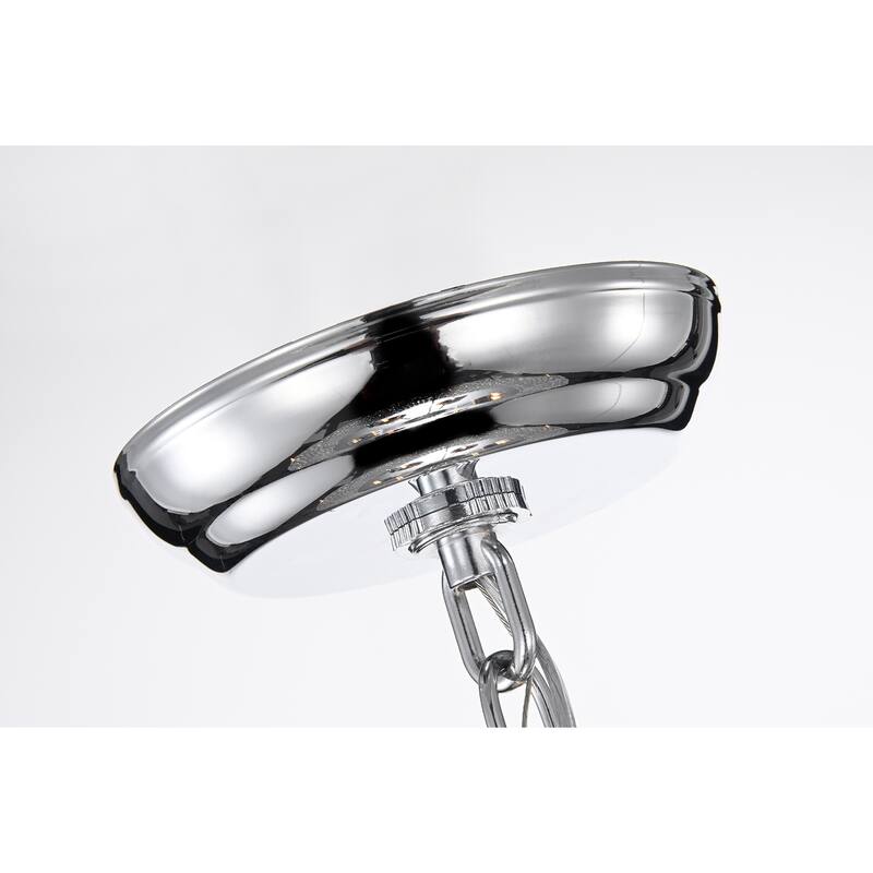 Chrome 6 -Light White Threaded Drum Shade Chandelier with Crystal