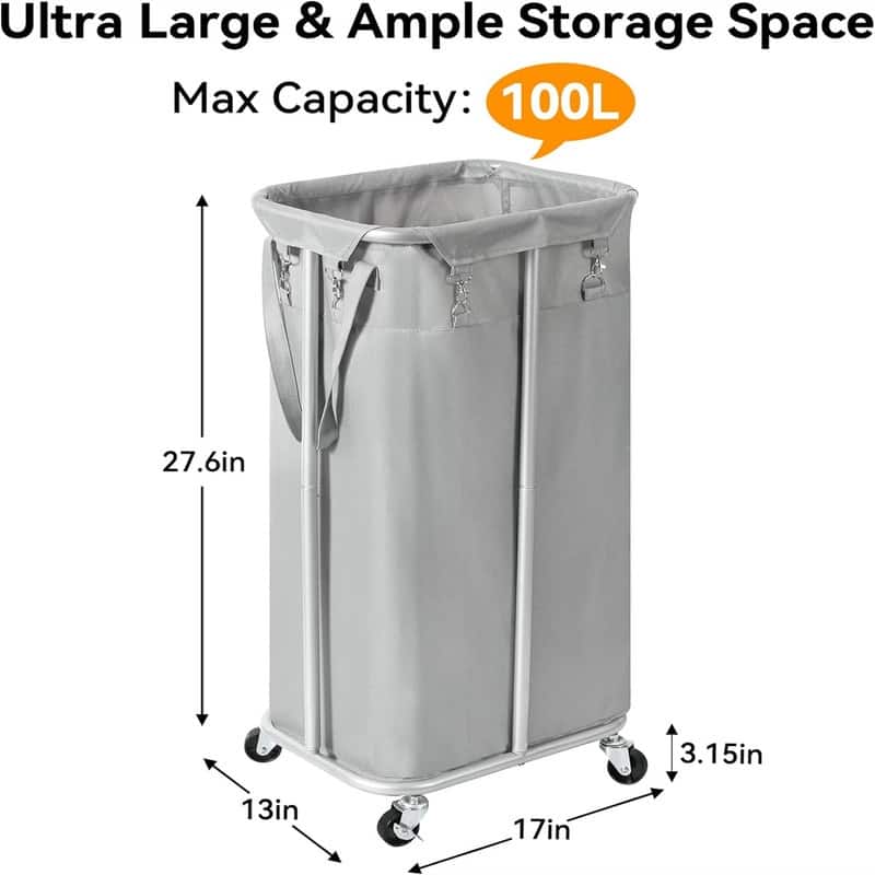 100L Rolling Laundry Hamper with Wheels - 16.5"L x 12.6"W x 31.9"H