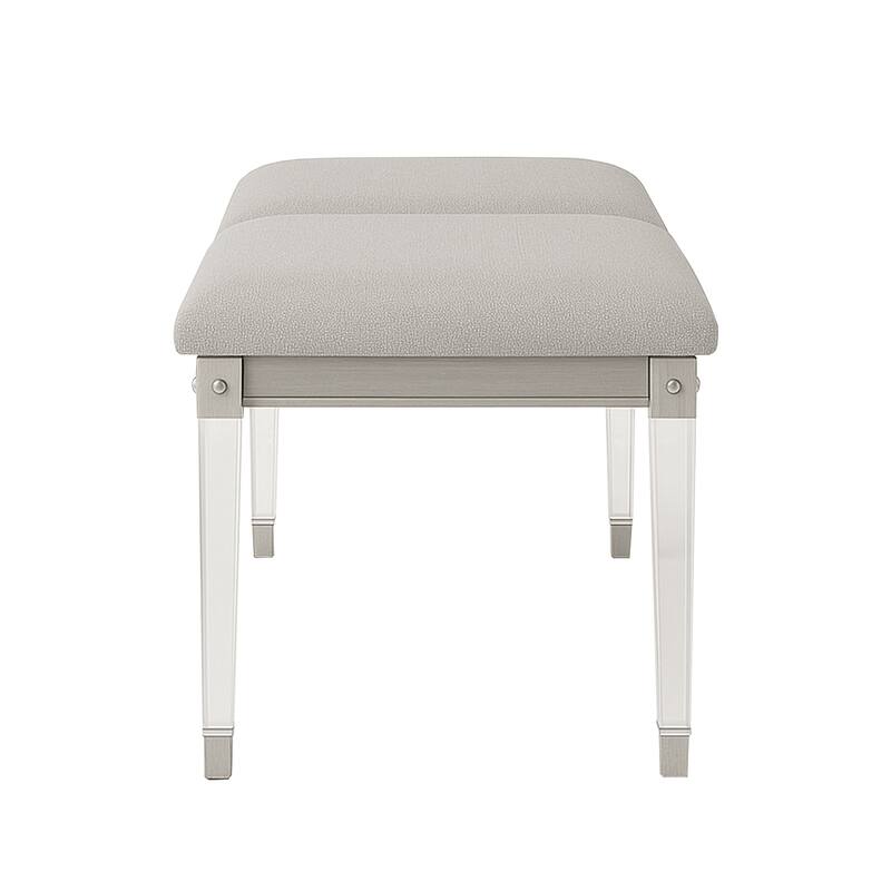 Boucle Upholstered Bench with Acrylic Legs in Light Gray