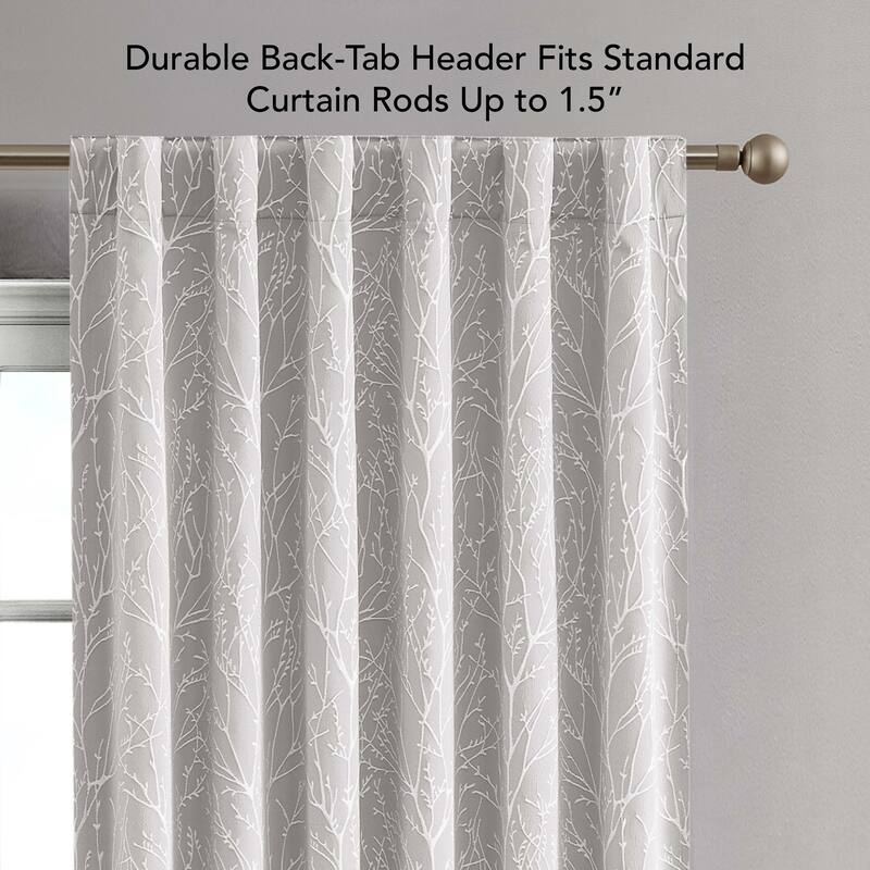 Creative Home Ideas Collins Blackout Window Curtain, Room Darkening, Thermal Insulated, Branch, Back Tab, 2 Panels, 2 Tiebacks