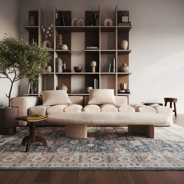 slide 2 of 6, Nuloom Aisling Bordered Traditional Washable Area Rug 5' x 8' - Blue