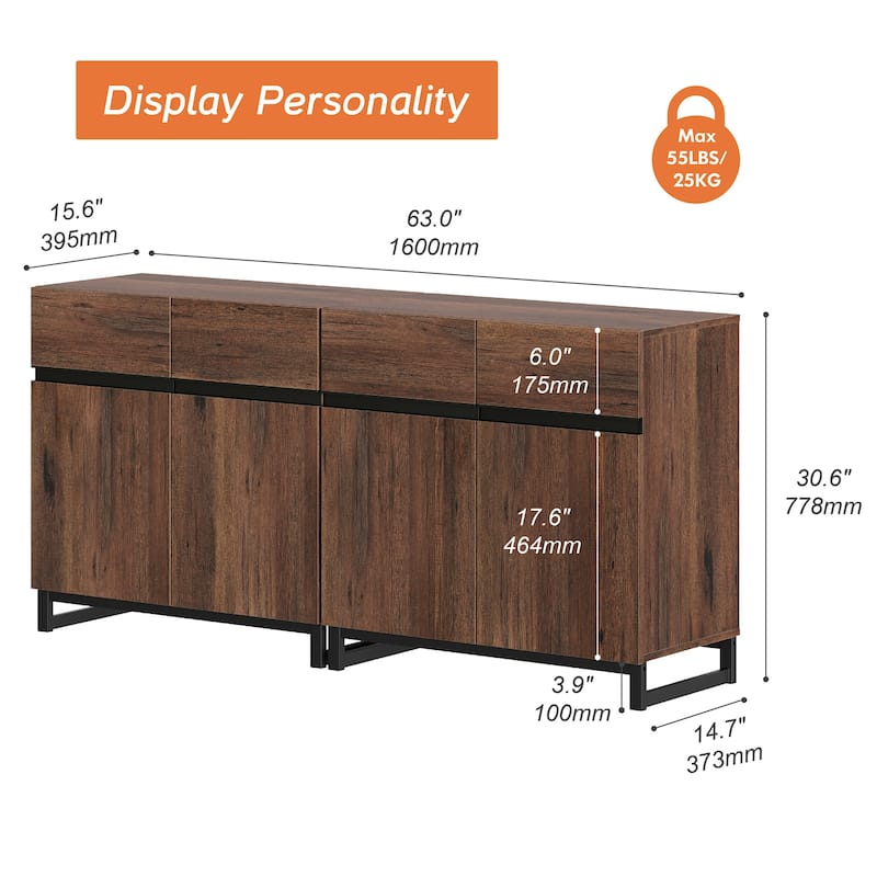 WAMPAT Storage Cabinet, Modern Sideboard with Adjustable Shelf and Metal Base
