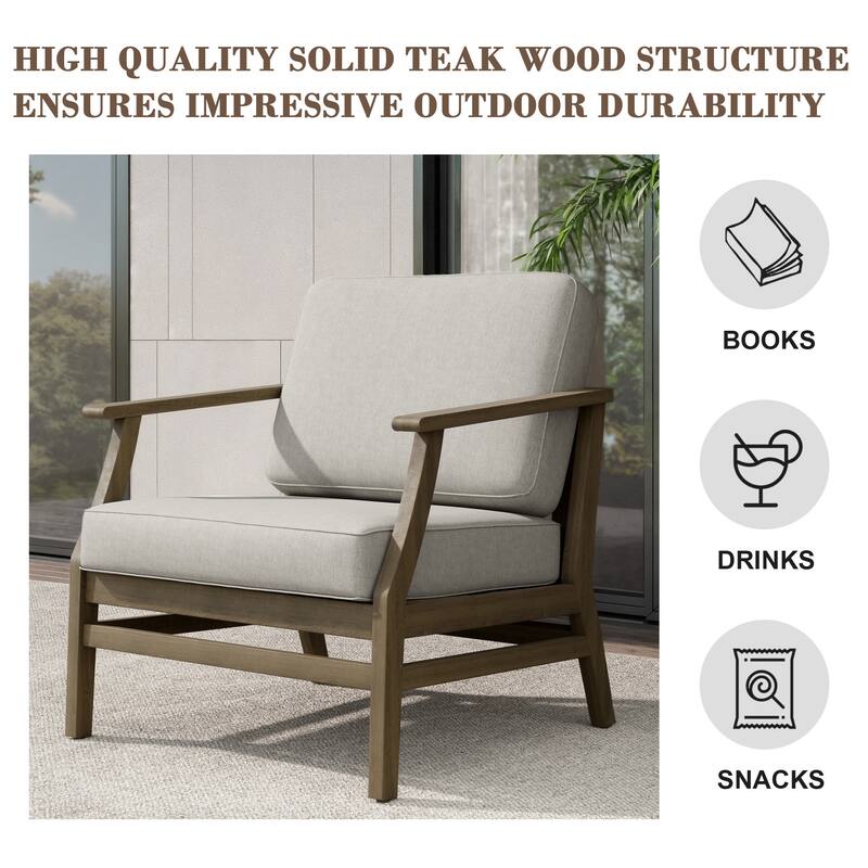 Teak Outdoor Patio Club Chairs Loveseat with Cushions