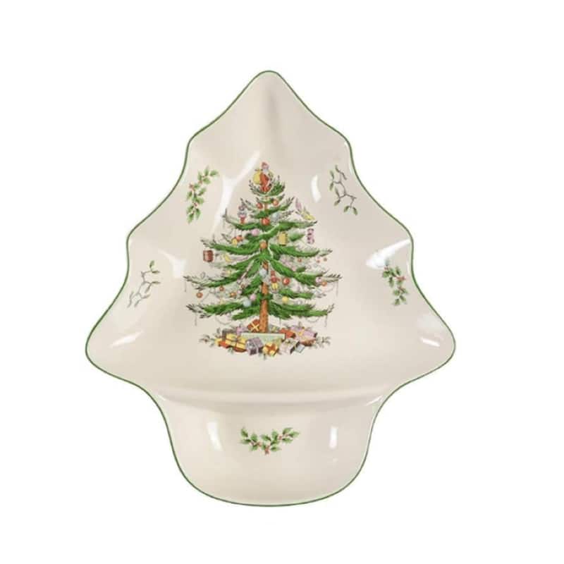 Spode Christmas Tree Chip and Dip Dish - 14" L x 12" W x 2.75" H - 14" L x 12" W x 2.75" H - Multicolored - 1 Piece