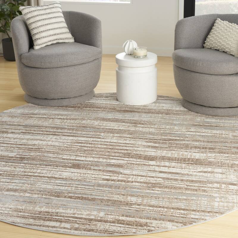 Satu Power Loomed Geometric Abstract Area Rug By HomeRoots - 8' Round
