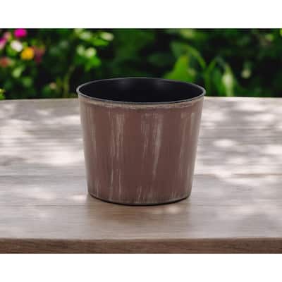 HomeRoots 7" Brown and Ivory Abstract Recycled Plastic Indoor Outdoor Round Pot Planter