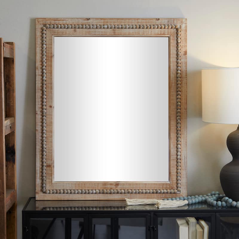 Contemporary Wood Distressed Wall Mirror with Beaded Detailing - Brown or White