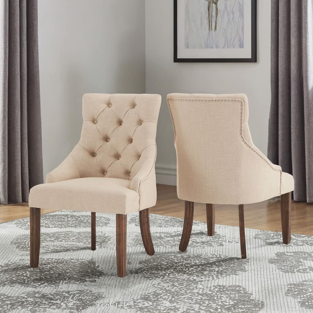 Plovdiv Linen Curved Back Tufted Dining Chairs (Set of 2)