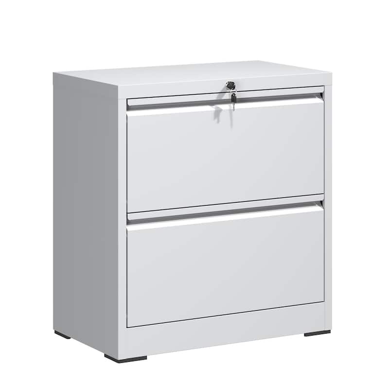 2 Drawer Lateral File Cabinet with Lock, Metal Lateral Filing Cabinet - White