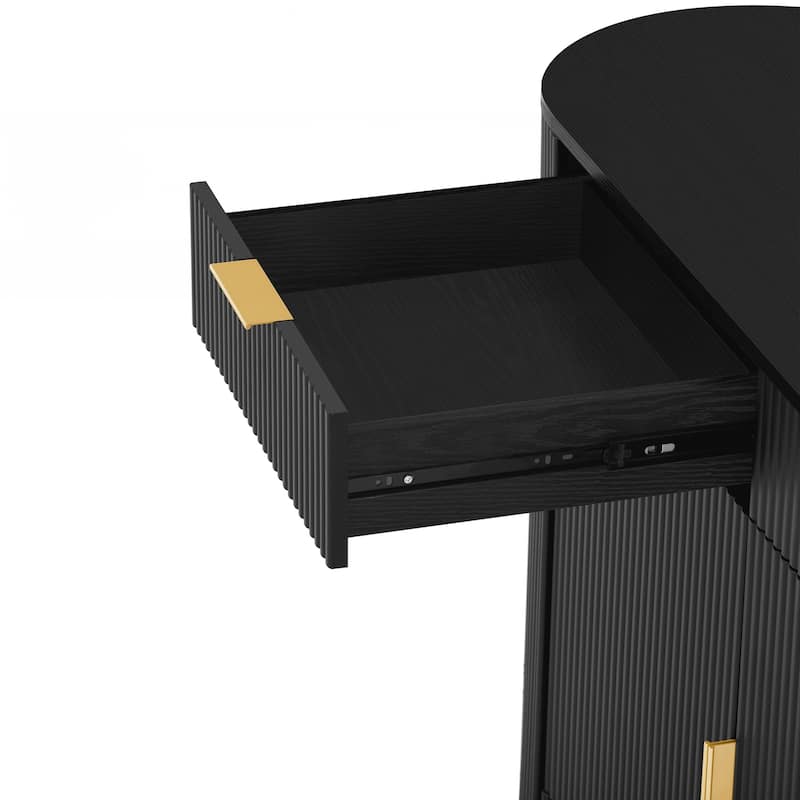 Modern Storage Cabinet, Stripe MDF Sideboard with Aluminum Handles