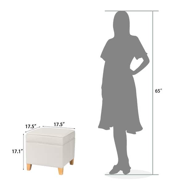 dimension image slide 11 of 14, Adeco Square Storage Ottoman 17 inch Footstool