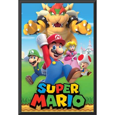Super Mario - Character Montage Framed Art Poster - 24 x 36 Inch