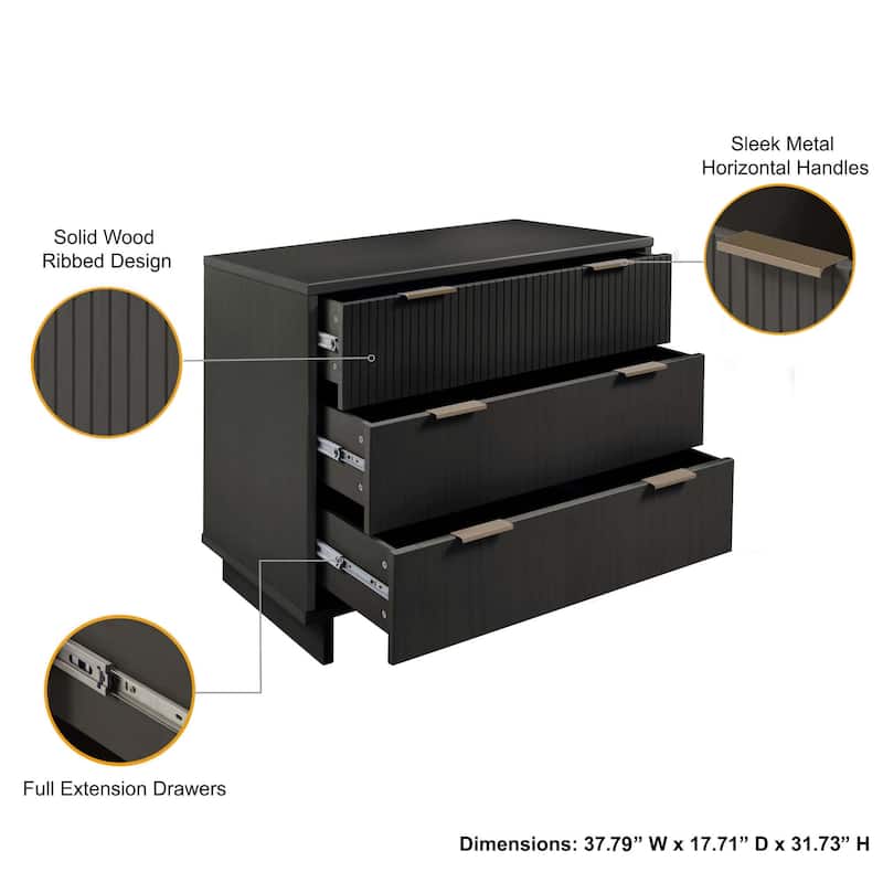 Manhattan Comfort 3-Piece Granville Modern Solid Wood Tall Chest Double Dresser Set