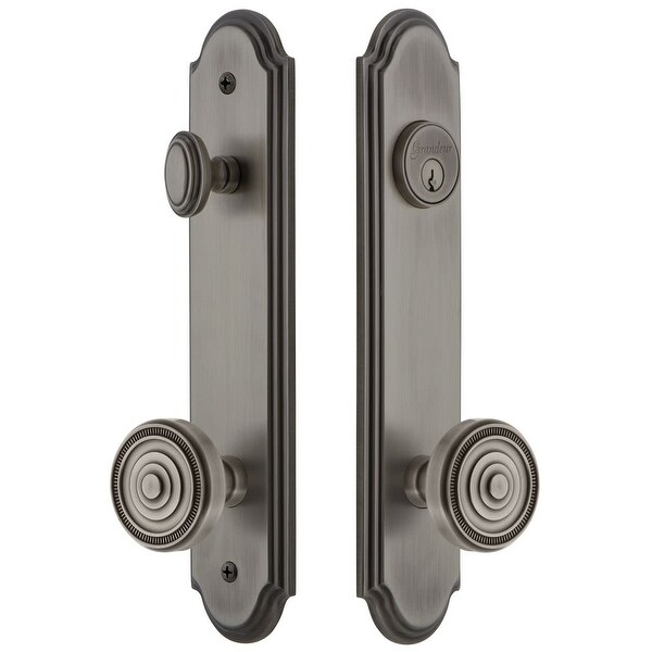 Grandeur ARCSOL_TP_ESET_238 Arc Solid Brass Tall Plate Single Cylinder Keyed Entry Set with Soleil Knob and 2-3/8" Backset