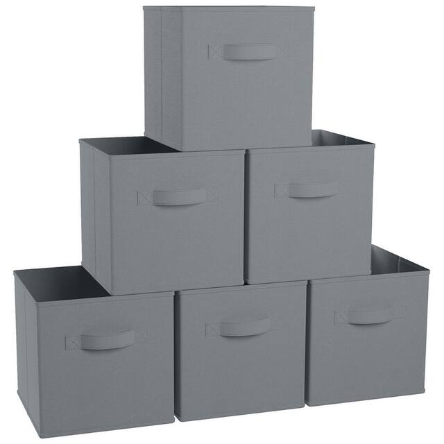 6 Pack Foldable Collapsible Storage Box Bins Shelf Basket Cube Organizer with Dual Handles -13 x 13 x 13 - 11 x 11 x 11 - Gray