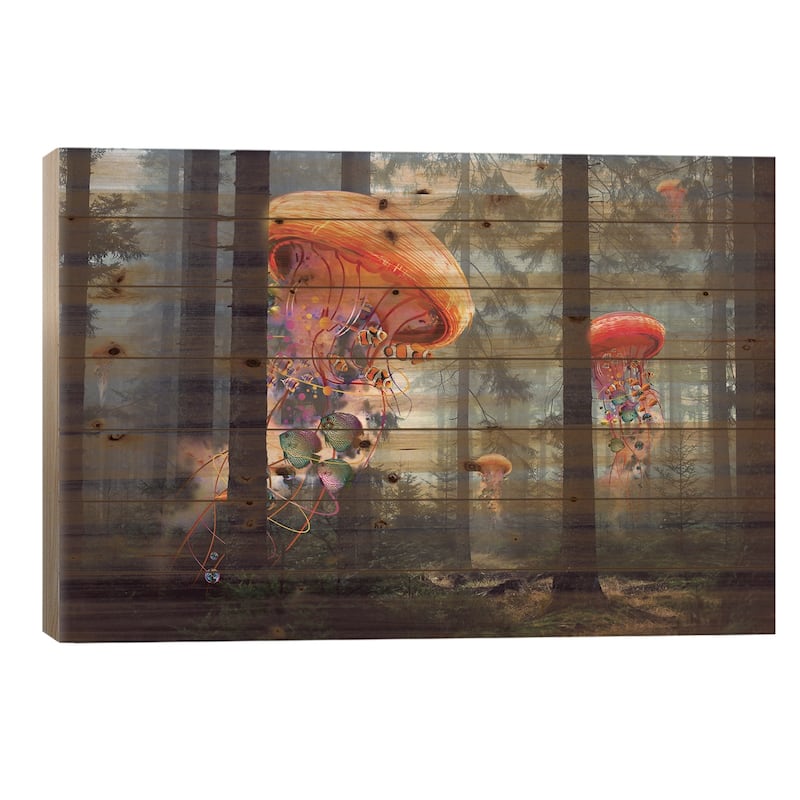 Electric Jellyfish Forest Print On Wood by David Loblaw - Multi-Color - 18x26x1.5