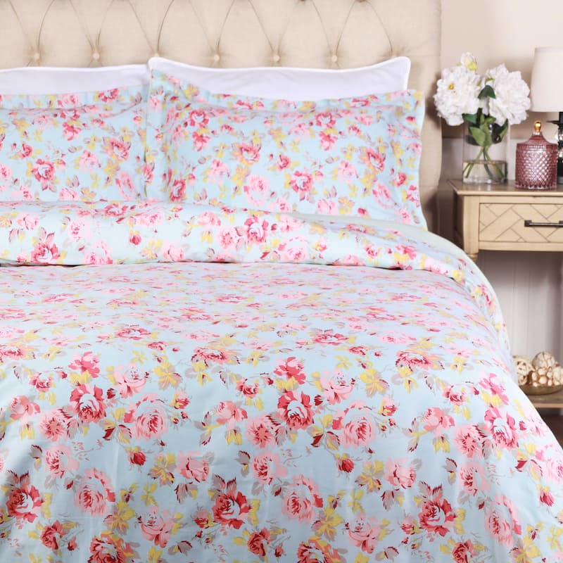 Superior Cotton Vintage Floral Duvet Cover Set with Pillow Shams