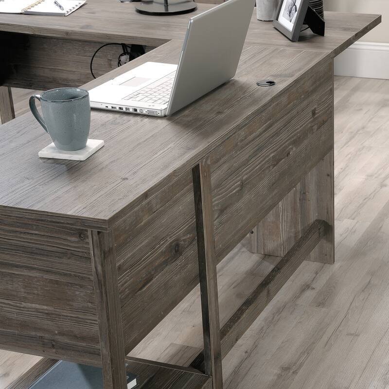 Wood L-Shaped Desk with File Drawer, Brown