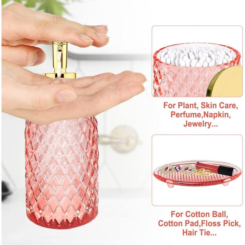 4-piece black bathroom accessories set with soap dispenser, toothbrush holder, medicine bottle, tray