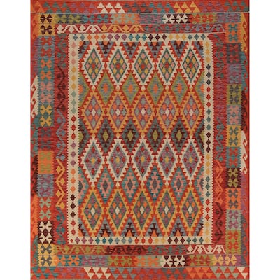 Kilim Oriental Area Rug Hand-Woven Wool Carpet - 8'2" x 9'8"