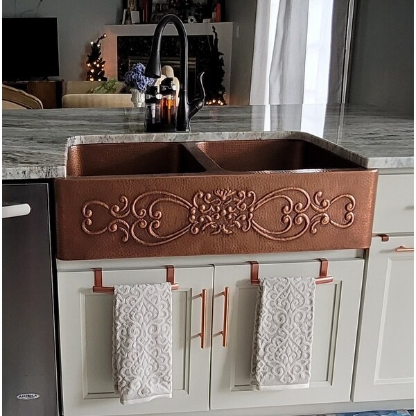 Renzan Farmhouse Apron-Front Handmade Copper 36 inch Double ...