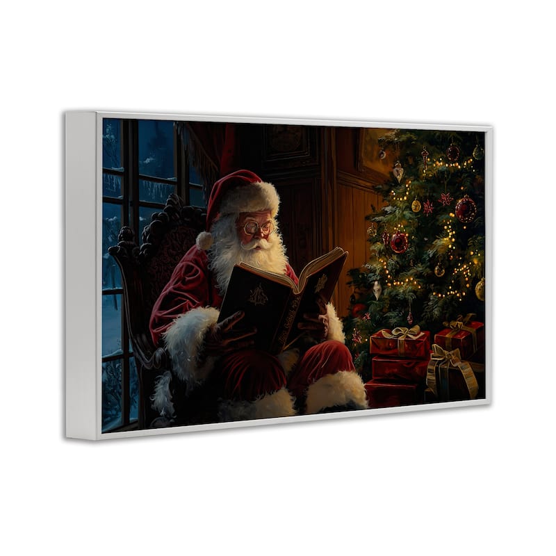 Stupell Santa Reading by Tree Framed Giclee Art Design By Imagine It Images