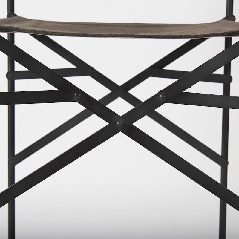 Direttore Black Genuine Leather Seat with Black Metal Frame Counter Stool