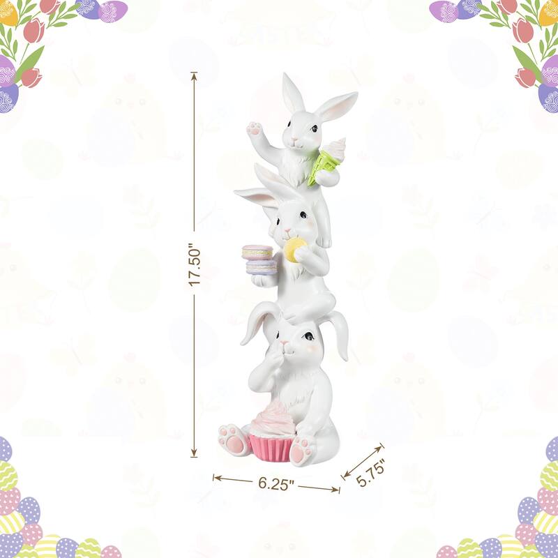 Glitzhome Easter Resin Bunny Holding Macaron Table Decor Stacked Rabbit Figurine