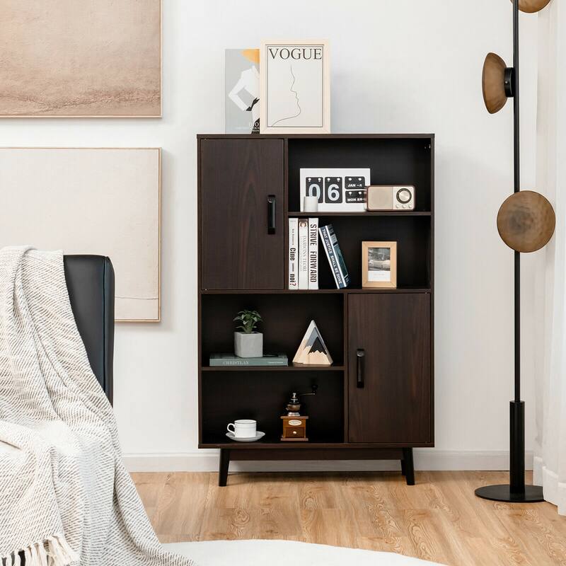 Gymax Sideboard Storage Cabinet Bookshelf Cupboard w/Door Shelf Black