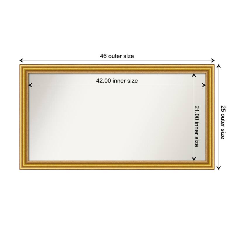 Townhouse Gold Framed Non-Beveled Custom Wall Mirror, Bathroom Vanity Mirror - Outer Size: 45.75 x 24.75