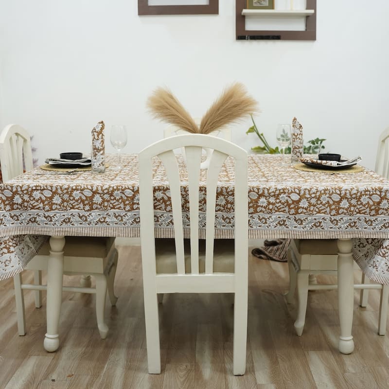 Fabdivine Handmade Block Print Cotton Table Cover Farmhouse Dining Kitchen Decor Gift