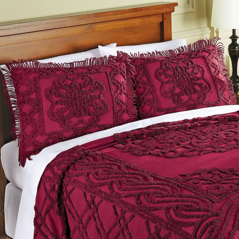 Elegant Chenille Fringe Pillow Sham - Red