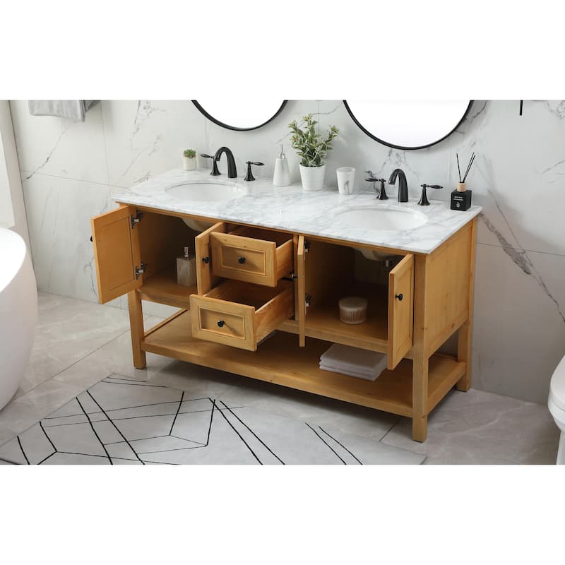 Grand 60 - 72 Inch Double Bathroom Vanity - 60 Inches - Natural Wood