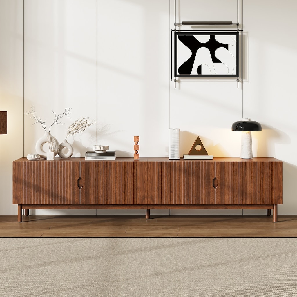 86.61" Modern TV Stand with Vertical Groove Panel for TVs up to 90 in - 8' x 10'