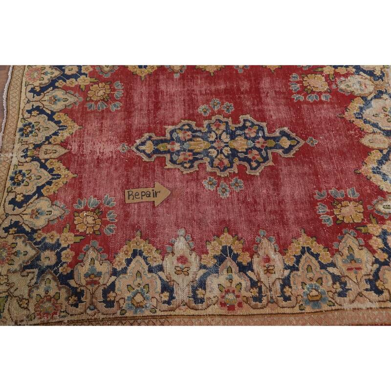 Distressed Pink Kerman Persian Antique Rug Hand-Knotted Wool Carpet - 4'4" x 5'5"