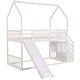 preview thumbnail 9 of 10, Twin Over Twin House Floor Bunk Bed, Wooden Low Bedframe with Convertible Slide, Storage Staircase, White