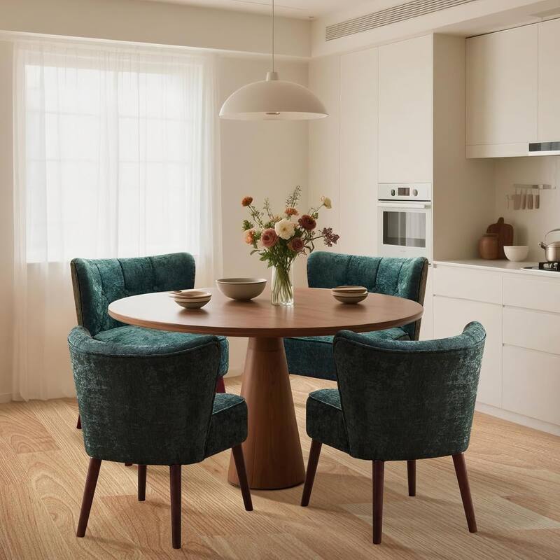 Modern Wingback Living Room Chair, Upholstered Fabric Accent, Single Sofa Chair with Lounge Seat and Wood Legs - Green