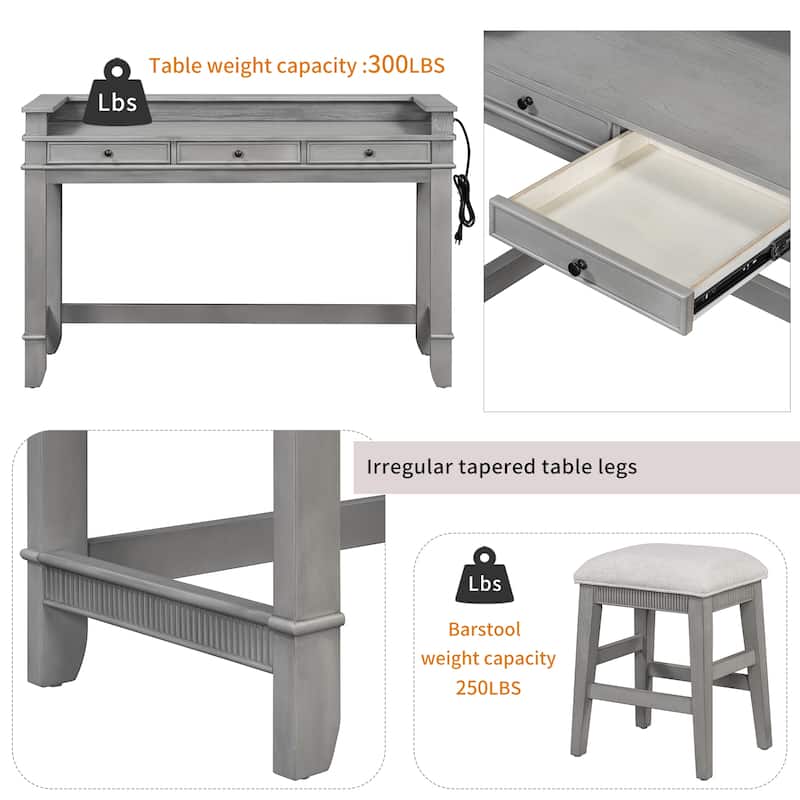 4-Piece Dining Table Set for 3, Retro Kitchen Table and Chairs Set with 3 Storage Drawers