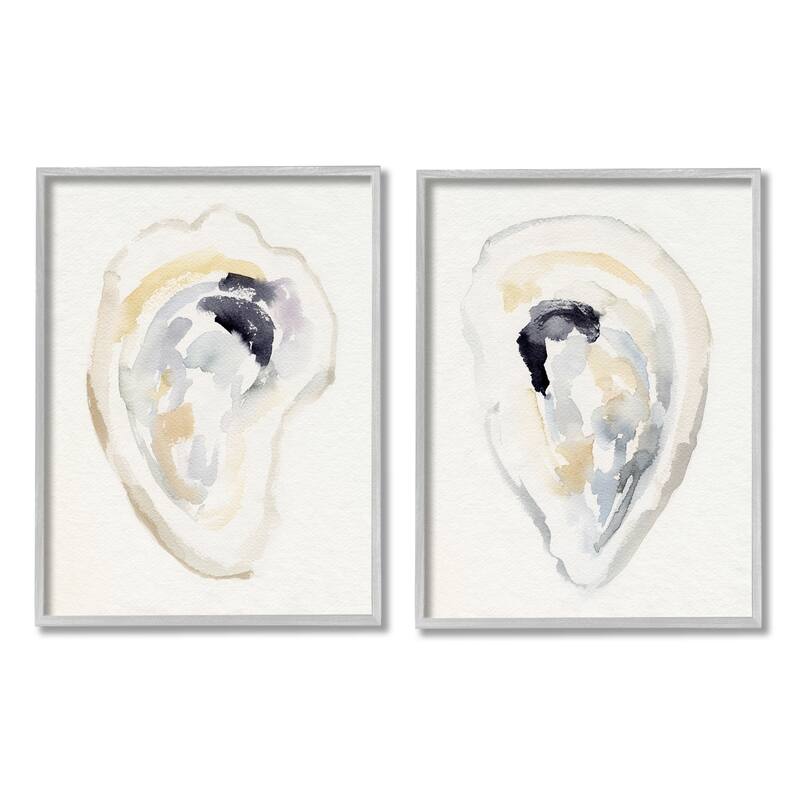 Stupell Abstract Watercolor Detail Oyster Clam Shell Framed Wall Art - Beige - 16 x 20 - Grey