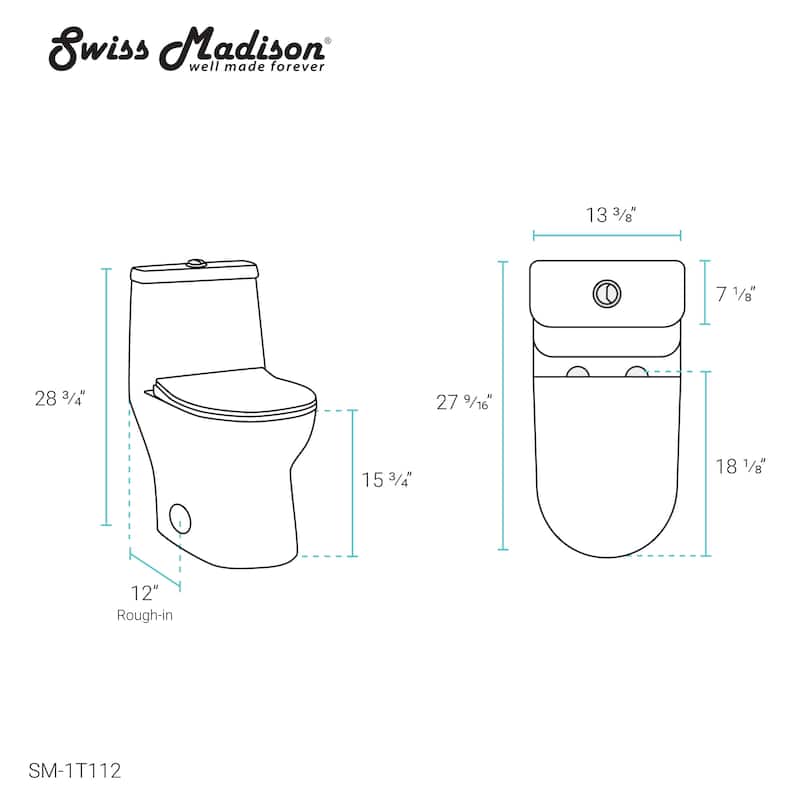 Swiss Madison SM-1T112 Ivy One Piece Dual Vortex 1.1/1.6 GPF Toilet