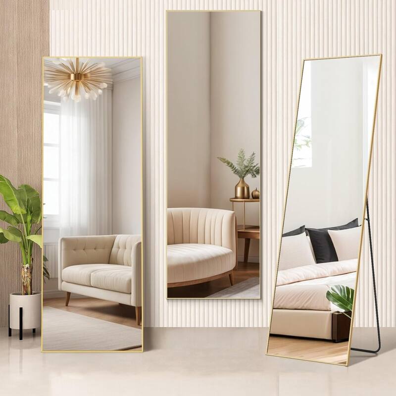 Mirror Full Length, 21"x64" Body Wall Mirrors, Floor Standing, Large Tall Mirror with Stand Aluminum Alloy Frames